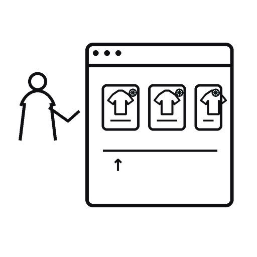 Transparent outlined silhouette illustration of a shopper viewing popular products highlighted at the top of a category page.