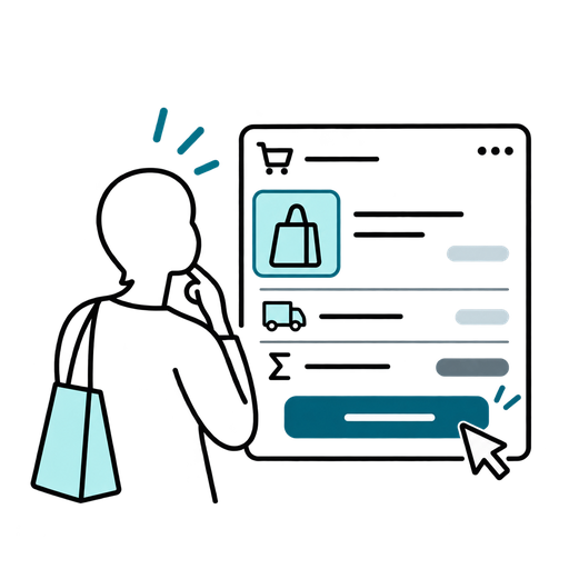 Outlined silhouette illustration of a shopper reviewing a checkout order summary.
