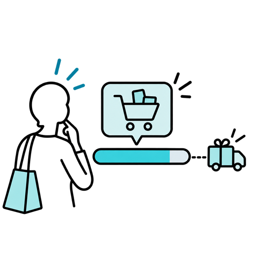 Outlined silhouette illustration of a shopper seeing progress toward free shipping.