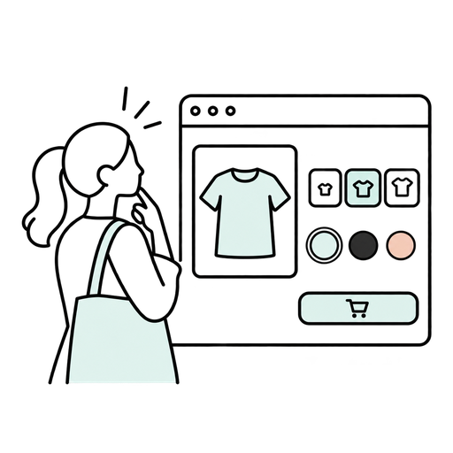 Transparent outlined silhouette illustration of a shopper viewing clear product variant options.