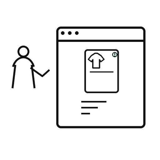 Transparent outlined silhouette illustration of a shopper seeing a genuine low-stock warning on a product card.